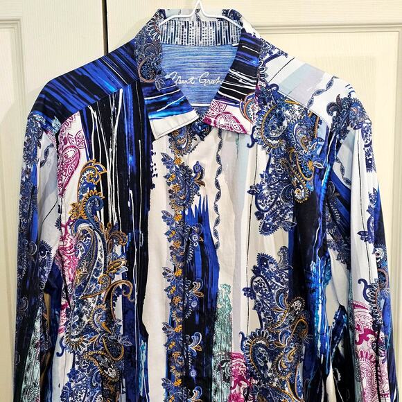 Robert Graham XL Shirt Maximalist Vintage Designer Paisley Stripe Embroidery - Picture 3 of 10